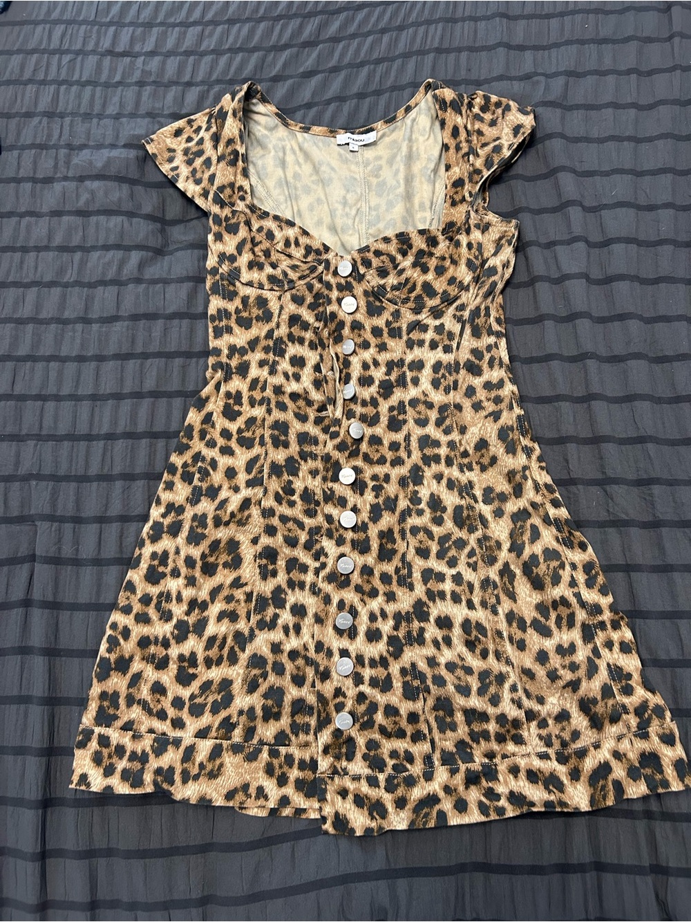 MIAOU Leopard Print Button-Front Mini Dress - Tan/Black